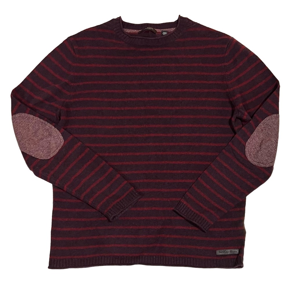 Ted Baker Men's Sweater Maroon Stripe Elbow Patches Cotton Nylon Wool S